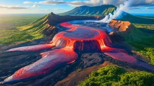 Illustration of Tiny Gas Bubbles Trapped in Magma Crystals Beneath Hawaii’s Volcanoes.