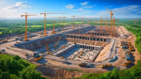 Illustration of a massive military command center under construction near Beijing.