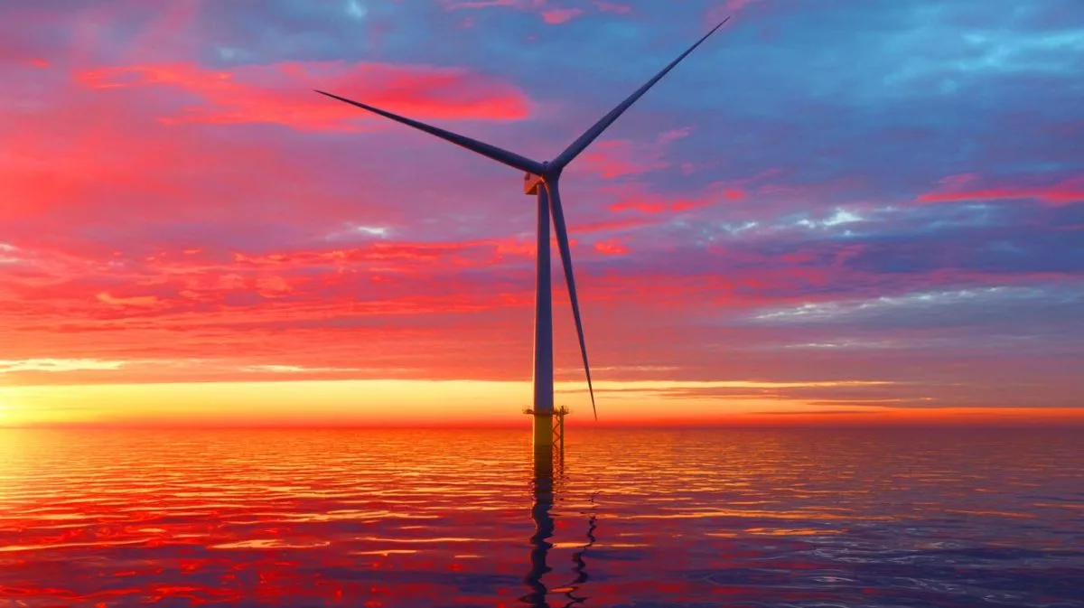 Illustration of the world's most powerful offshore wind turbine installed by China.