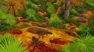 Illustration of 112-Million-Year-Old Insects Preserved in Ecuadorian Amber.