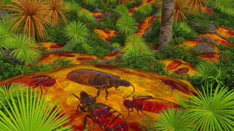 “They Were Still Moving Inside”: This Ecuador Amber Discovery Reveals a Lost World of Insects and Plants (and It’s Still Growing) Illustration of 112-Million-Year-Old Insects Preserved in Ecuadorian Amber.