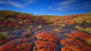Illustration of tektites scattered across South Australia from an ancient asteroid impact.
