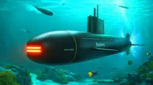 Illustration of the Redwing autonomous robotic submarine embarking on its global circumnavigation mission.