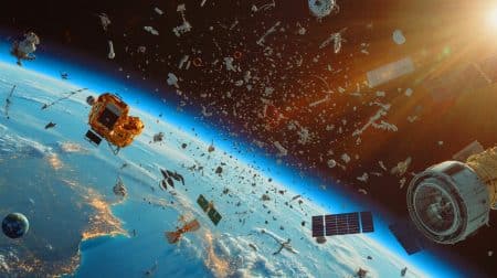 Illustration of Space Debris Orbiting Earth.