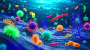 Glowing Sugars Reveal How Ocean Microbes Consume Carbon, Offering New Insights into Climate Change Solutions Illustration of glowing sugars revealing microbial activity in ocean ecosystems.
