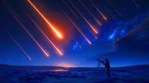 Illustration of the Taurid meteor shower illuminating the night sky.