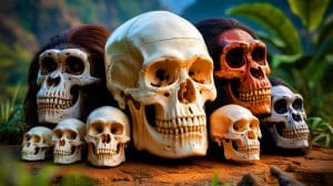 Illustration of the rapid evolution of human skulls compared to other apes.
