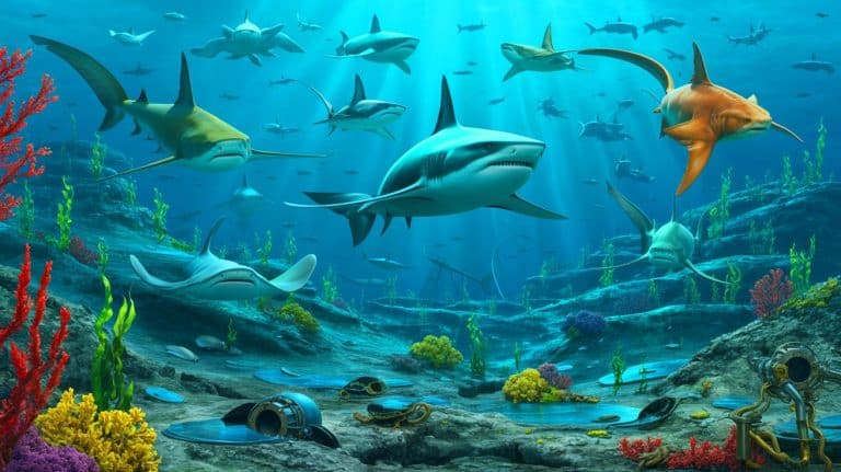 “They’re Mining Where Sharks Give Birth”: This Deep-Sea Rush Threatens Hidden Ocean Species (and the Damage May Already Be Spreading) Illustration of Sharks, Rays, and Chimaeras Facing Threats from Deep-Sea Mining.