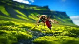 Illustration of mosquitoes in Iceland’s natural environment.