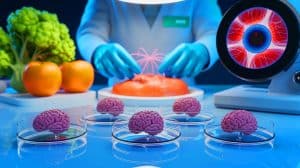 Illustration of eerie-sounding scientific innovations in health and sustainability.