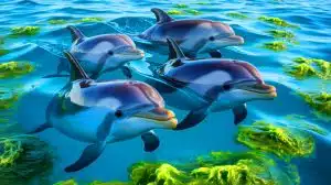 Illustration of Dolphins Exhibiting Alzheimer's-Like Pathology Due to Toxic Algal Blooms.