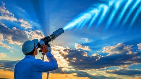 Illustration of stratospheric aerosol injection as a geoengineering technique to reflect sunlight and combat global warming.