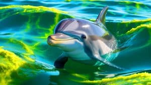“They Found Alzheimer’s in Dolphins”: This Toxic Ocean Bloom Is Spreading Faster With Climate Change (and Humans Could Be Next) Illustration of a bottlenose dolphin swimming in waters affected by toxic algal blooms.