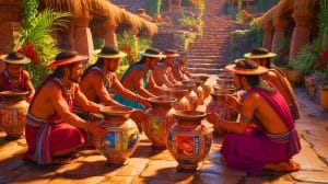 Illustration of the Wari Civilization Using Psychedelics in Beer During Communal Gatherings.