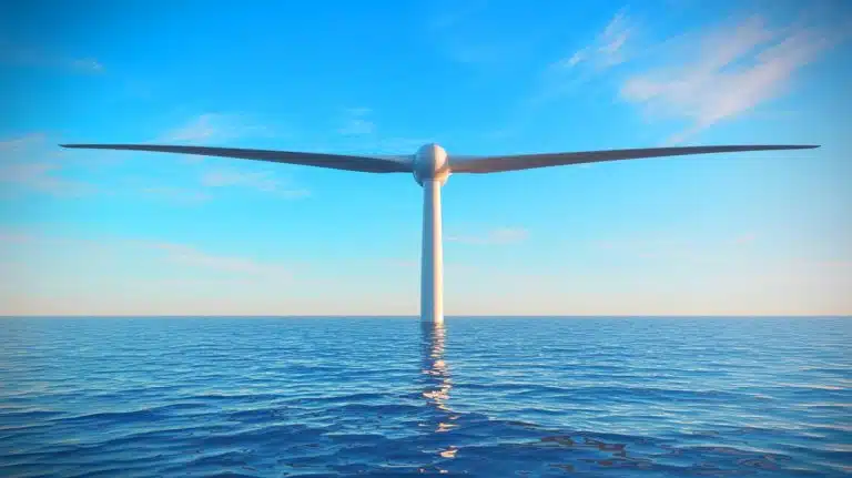 Illustration of the world's largest floating offshore wind turbine assembled in China.