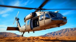 Illustration of the Sikorsky S-70UAS U-Hawk, a fully autonomous Black Hawk helicopter.