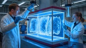 Illustration of Scientists Discovering a New Phase of Ice Called Ice XXI.