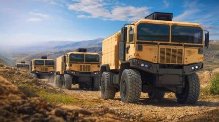 Illustration of Self-Driving Military Trucks Developed by Oshkosh Defense.