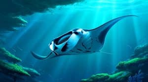 Illustration of Manta Rays Diving to Extreme Ocean Depths.