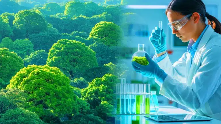 Illustration of China's efforts to transform CO₂ into a sustainable food source.