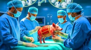 “They Kept Him Alive With a Pig’s Liver”: This Shocking Transplant Breakthrough Could End the Global Organ Shortage (but at What Cost) Illustration of a Modified Pig Liver Being Transplanted into a Human Patient.