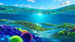 Illustration of Prochlorococcus Cyanobacteria in the Ocean's Euphotic Zone.