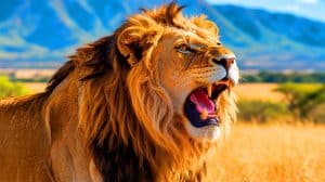 Illustration of a lion using two distinct types of roars in its natural habitat.