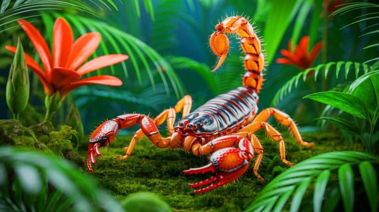 Illustration of a scorpion from the Amazon, highlighting its venom's potential in breast cancer treatment.