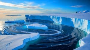 Illustration of the East Antarctic Ice Sheet retreat and ocean current interactions.