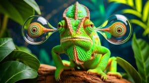Chameleon Eyes Mystery Solved After 2,000 Years, Revealing New Insights Into Nature’s Intricate Adaptations Illustration of chameleon eyes with long, spiraled optic nerves enabling independent movement.