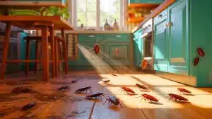 Cockroaches Expose Hidden Threat: How These Pests Secretly Poison Indoor Air, Impacting Your Health Illustration of cockroach infestations impacting indoor air quality through allergens and endotoxins.