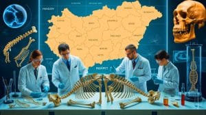 Illustration of the identification of Duke Béla's remains through interdisciplinary research.