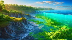 Illustration of Earth's natural processes influencing climate dynamics through silicate weathering and oceanic carbon storage.