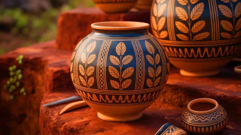 Illustration of ancient pottery featuring plant motifs reflecting early mathematical thinking.