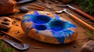 Illustration of a 13,000-year-old artifact with rare blue pigment traces.