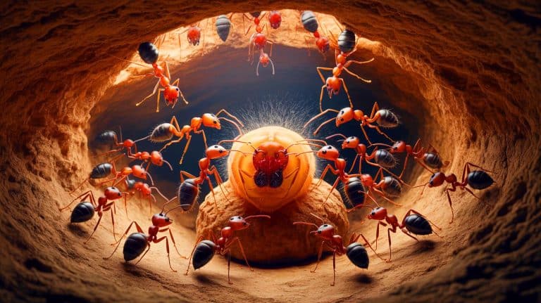 Doomed Ants’ Final Scent Message Reveals Selfless Sacrifice to Protect Their Colony and Ensure Survival Illustration of an ant colony demonstrating self-sacrificial behavior to protect against disease.