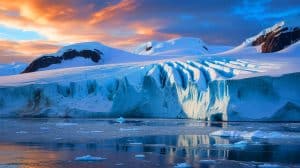 Illustration of the Thwaites Glacier's rapid disintegration and its impact on global sea levels.