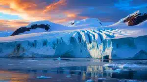 Illustration of the Thwaites Glacier's rapid disintegration and its impact on global sea levels.