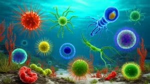 Illustration of the early evolution of complex life forms on Earth.