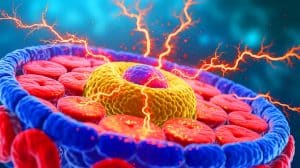 Illustration of the dynamic movements of a cell membrane generating electricity.