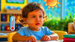 Illustration of the impact of rising temperatures on early childhood development.