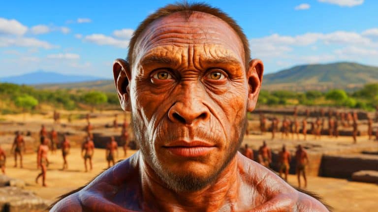 Illustration of the digital reconstruction of a 1.5-million-year-old Homo erectus face from the DAN5 fossil.