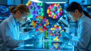 Scientists Reveal Intricate Details Inside DNA Droplets, Offering New Insights Into Genetic Processes and Human Health Illustration of scientists capturing detailed images of DNA droplets for genetic research.
