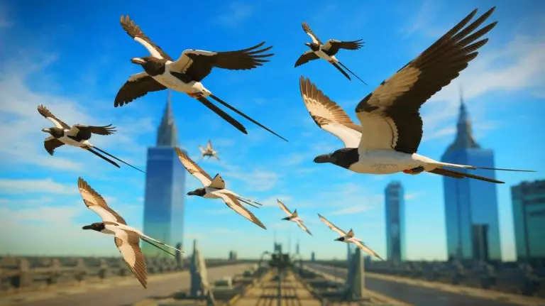 Illustration of bird-mimicking drones in a military operation. Image generated by AI.