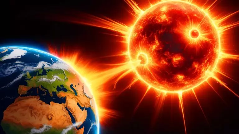 Illustration of the sun unleashing a powerful solar flare causing radio blackouts. Image generated by AI.
