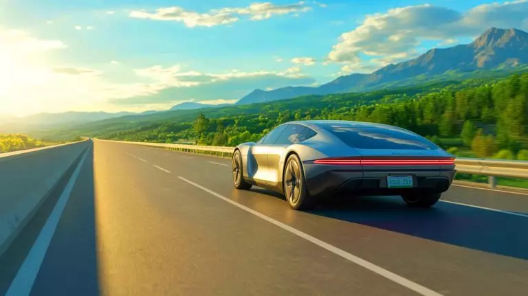 Illustration of a revolutionary electric vehicle with a 932-mile range powered by solid-state battery technology. Image generated by AI.