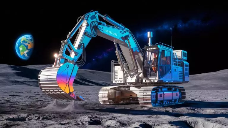 Illustration of Interlune's lunar excavator extracting helium-3 from the moon. Image generated by AI.